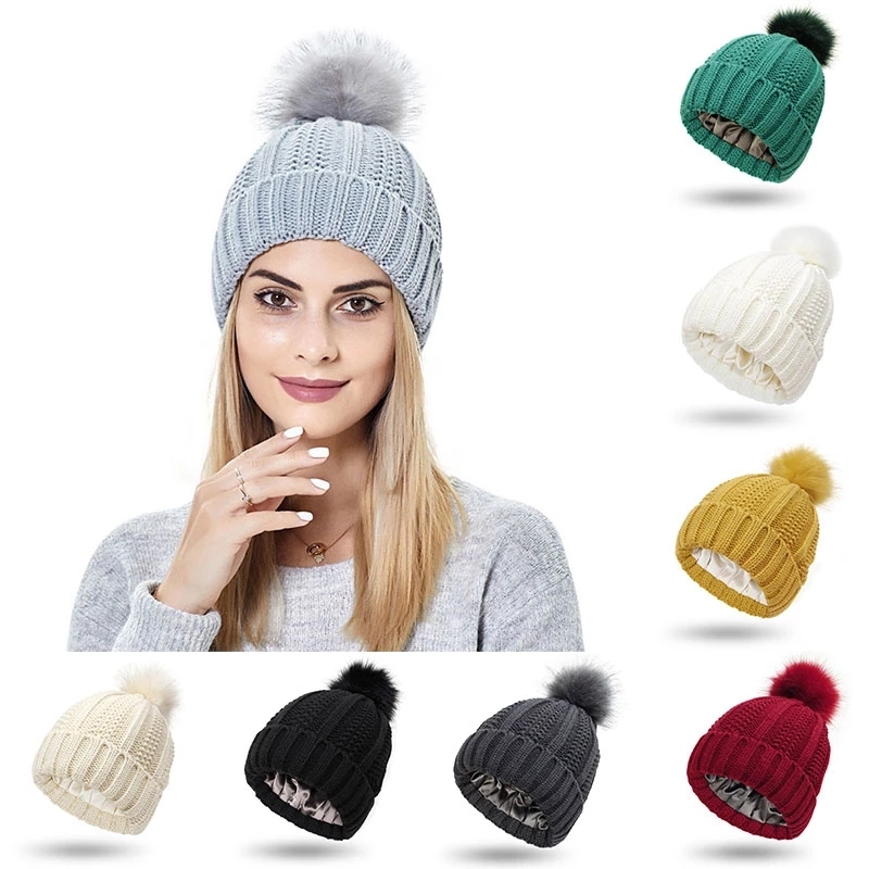 Women's Satin Lined Beanie Winter Hat - Slouchy Knit Cuffed Beanie With Silk Lining | Warm & Hair-Friendly - View #4
