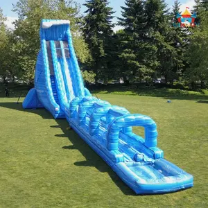 Tobogán de agua inflable con piscina para adultos y niños, tobogán de agua inflable de sinfonía azul de alta comercial, 29 pies