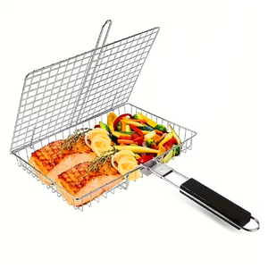 Cestello per Grigliare Carne e Verdure con Manico Pieghevole, Griglia in Rete Metallica per <span class=keywords><strong>Barbecue</strong></span>, Utensili BBQ in Acciaio Inox per Esterni - Product Image 3