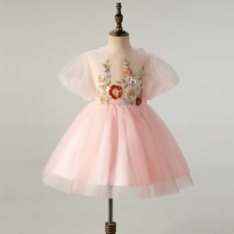 От 4 до 5 лет кружевная детская одежда с юбкой-пачкой, розовое платье для свадебной вечеринки, Летнее цветочное платье для девочек