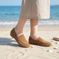 Varsavvas Mocassins en daim pour femme, plats, à enfiler, simples, confortables, à semelle souple, en cuir véritable, pour l'été, modèle Bean, pour commande internationale