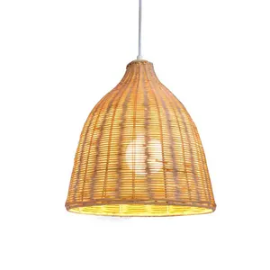 OEM messing post moderno lampadario a sospensione in vimini in rattan illuminazione lampada in materiali naturali