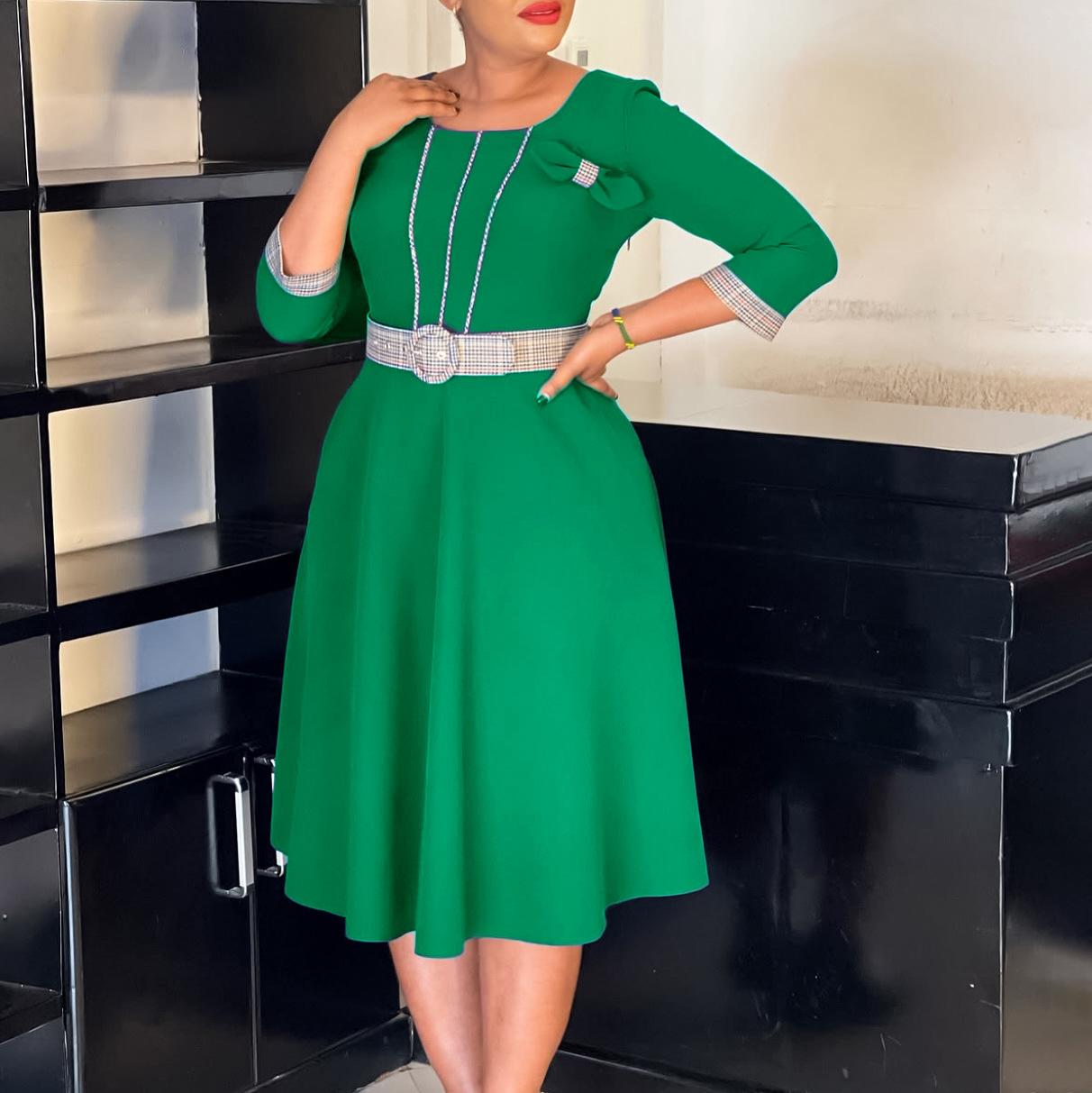 Fashionable Midi Dress for Women - Eco-Friendly Office Clothing with Short  Sleeves, Perfect for Stylish Office Wear