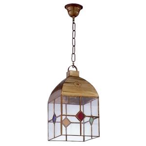 Petite lanterne à 4 côtés 1xe27 cuir/couleurs 16x16 cm, idéale pour créer une ambiance dans les espaces et décorer les intérieurs. - Product Image 1