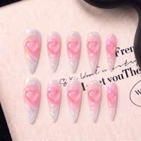 Ongles à presser en PMMA faits à la main 3D, exclusifs de la marque, ODM OEM, style français 3.0, longs, pointus, courbes, couvrance totale, 10 pièces