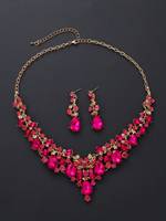 Vintage Ensemble de Bijoux pour Femme avec Collier et Boucles d'Oreilles Pendante en Faux Cristal Strass en Laiton, Cadeau