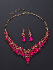 طقم مجوهرات نسائي كلاسيكي من حجر الراين الكريستالي الصناعي، قلادة زفاف وأقراط متدلية من النحاس، هدية إكسسوارات نسائية - Product Image 6