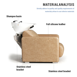 Fauteuil de lavage de cheveux haut de gamme, durable et moderne pour salon, avec pédales, bassin en céramique, revêtement en cuir PU et éponge haute densité, station de lavage pour salon de coiffure - Product Image 3
