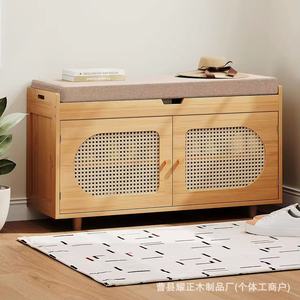 Solid wood <b>shoe</b> cabinet, walnut color, suitable for home use, with coat <b>rack</b>, integrated into living room and entryway, simple - Product Image 1