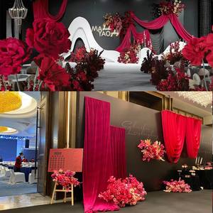 ผ้าม่านกำมะหยี่แนววินเทจคุณภาพสูงผ้าหนาสีแดงไวน์แดงตกแต่งสถานที่จัดงานแต่งงานฉากหลังจัดเลี้ยง - Product Image 3