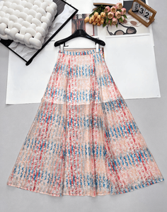 Falda Maxi de Cintura Alta con Volantes para Mujer, Falda Larga Fluida con Estampado en Línea A, Ropa Casual Elegante para el Día a Día y Ocasiones Especiales - Product Image 1