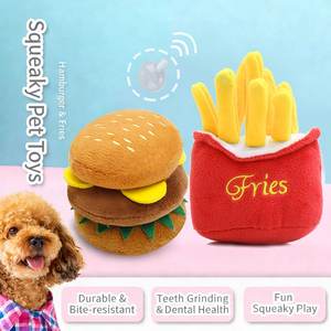 ของเล่นเคี้ยวรูปสุนัขการ์ตูนทนทาน ของเล่นสุนัขแบบมีเสียงบีบ ของเล่นสัตว์เลี้ยงรูปแฮมเบอร์เกอร์และเฟรนช์ฟรายส์ สำหรับ<span class=keywords><strong>ลูก</strong></span>สุนัขที่กำลังฟันขึ้น ขายส่ง - Product Image 1
