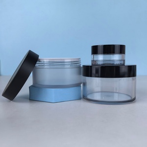 250ml 8oz 500ml Premium Round Transparent White Thick Wall PET Cosmetic Body Butter <b>Plastic</b> <b>Jars</b> with Matte Black Lids - Product Image 1