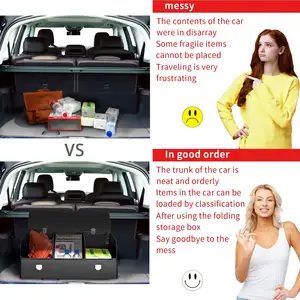 Car Storage Box 30 Inches Leather Collapsible Car Trunk Organizer With Lid And Storage For SUV Van Grocery Camping