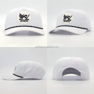 Wholesale Custom 5 Panel Laser cut Perforated golf hat Waterproof Hydro Breathable Golf Hat with Rubber PVC Logo for Sports Team - Product Image 2