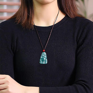 Pendentif en jade naturel bleu eau Maitreya, bijoux pour femmes, design original, cadeau bouddhiste avec certificat d'évaluation FG63 - Product Image 4
