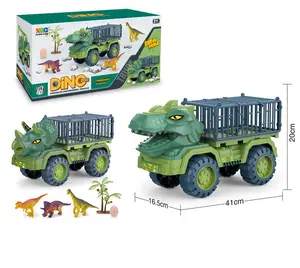 Set permainan truk transportasi dinosaurus hadiah mainan mobil pembawa kendaraan Triceratops ukuran besar, truk Monster dengan 12 figur Dino