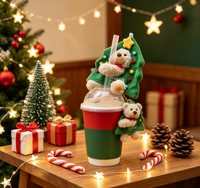 Ornement de tasse en peluche ours pour sapin de Noël, adorable enveloppe en peluche pour tasse à café, décoration de table de Noël