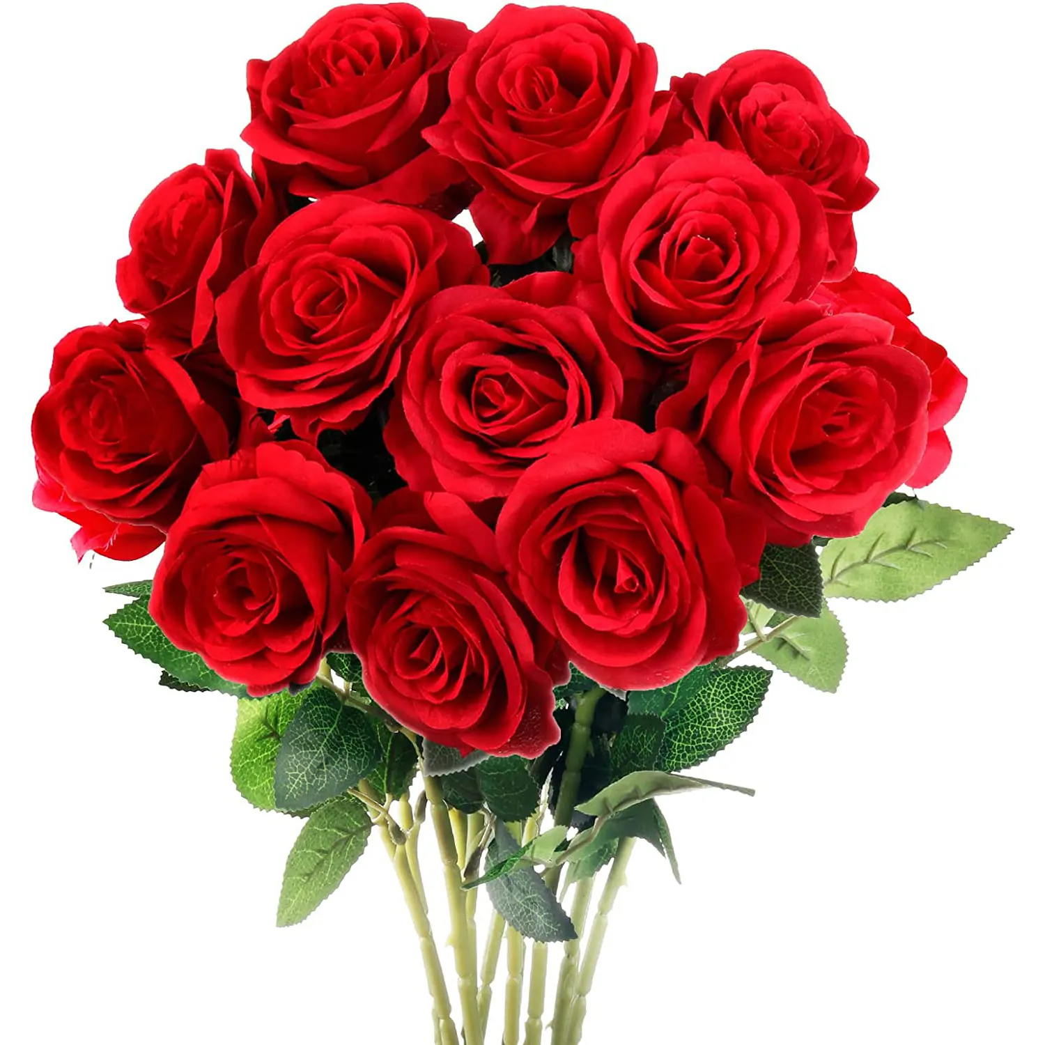 12 PCS Rose Flores Artificiais Rosas De Seda Branca com Hastes Falso Realista Subiu Buquês de Flores para o Casamento