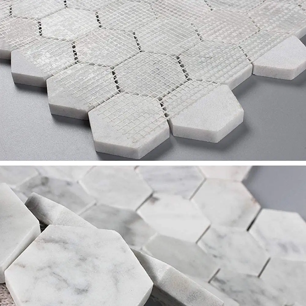 Polished Bathroom Kitchen Backsplash Floor Tile White Carrera 2 Inch Marble Hexagon Mosaic Tile