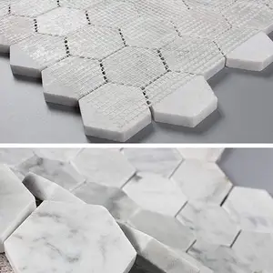 Polished Bathroom Kitchen Backsplash Floor Tile White Carrera 2 Inch Marble Hexagon Mosaic Tile