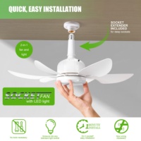 Ventilateur de plafond LED avec télécommande, base E27, gradation progressive, minuterie 2/4H, blanc, 3 vitesses, design moderne à profil bas
