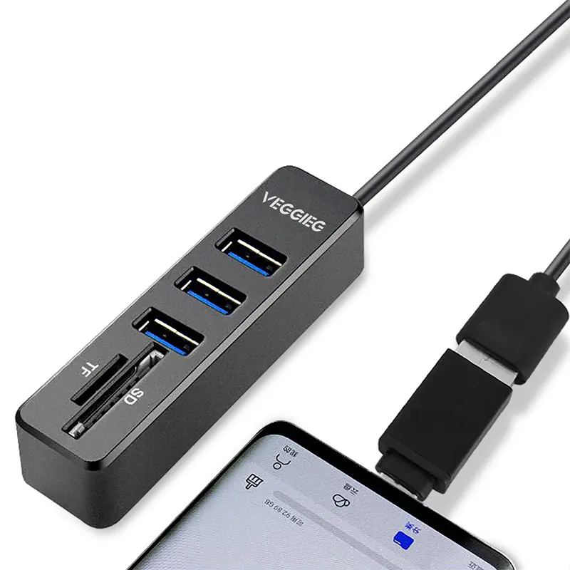 Séparateur Hub USB2.0 à 5 ports, Mini adaptateur Hub USB2.0 pour lecteur de carte TF/SD, ordinateur PC