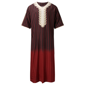 Nouvelle mode Moyen-Orient, robe longue ethnique à manches courtes et col en V pour hommes arabes, <span class=keywords><strong>chemise</strong></span> ample décontractée pour hommes, robe décontractée - Product Image 5