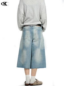 11KN Unisex Custom Wide Leg Denim <strong>Shorts</strong> - Vintage Washed <strong>Shorts</strong> with YKK Zipper Stereoscopic Cutting Premium Lightweight Denim - Product Image 3