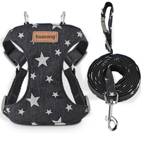 Harnais et laisse pour chien en denim, imprimé étoiles, gilet réglable pour animaux de compagnie, double anneau en D, logo personnalisé, vente en gros OEM