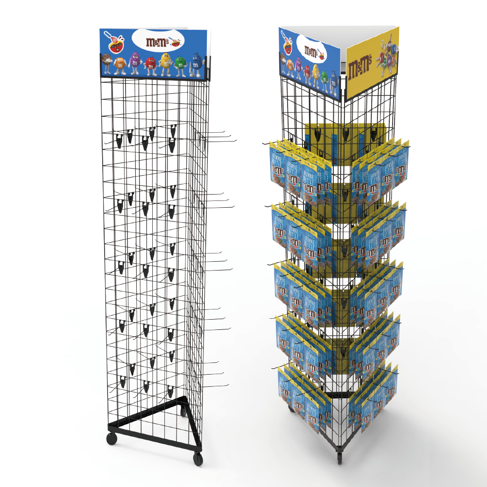 Apache Metal Three Sided Movable Grid Hook Floor Display Rack Stand for Supermarkets — view 1