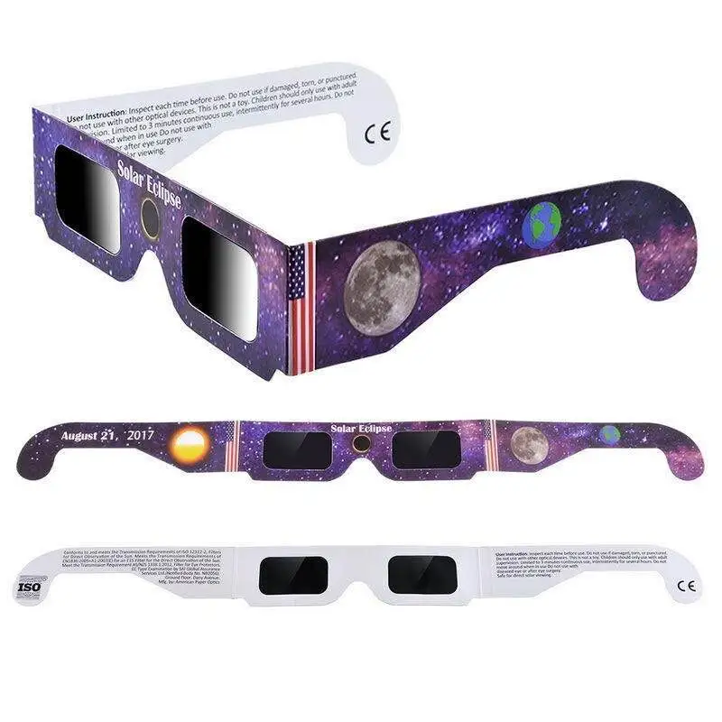 April 8 2024 ISO Certified Solar Eclipse Glasses Customized Design Eclipse Viewing 3D Paper Glasses