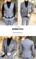 Trajes de Negocios a Cuadros M-58XL, el Mejor Traje de Tres Piezas para Novio de Boda, Esmoquin Informal (Chaqueta+Chaleco+Pantalones), Traje de Negocios para Hombre de Talla Grande