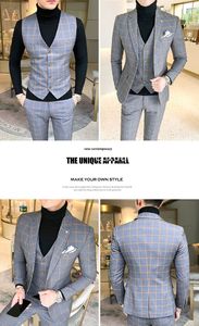 Completo da Uomo d'Affari a Quadri Taglie <span class=keywords><strong>M</strong></span>-58XL, Smoking Casual da Tre Pezzi (Giacca+Gilet+Pantaloni) Ideale per Sposo - Product Image 2