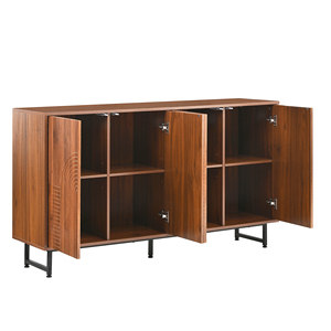 Mid-Century Modern <b>Walnut</b> <b>Sideboard</b> Buffet Cabinet Geometric Carved Storage Metal Legs Multi-Purpose Credenza Home Furniture - Product Image 6
