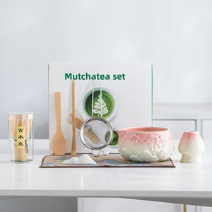 Ensemble traditionnel de thé matcha japonais - Ensemble complet avec fouet en bambou à motif de fleurs de cerisier roses, bol en céramique, fabriqué au <span class=keywords><strong>Japon</strong></span> - Product Image 5