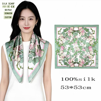 Écharpe carrée 100% soie véritable 53*53cm, imprimé floral frais, petite écharpe en soie pour femme, personnalisation OEM ODM disponible