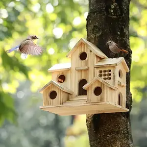 Artesanía Adornos de madera Nido de pájaro de madera Alimentador de pájaros pastoral creativo Colgante de jardinería al aire libre Alimentador de pájaros