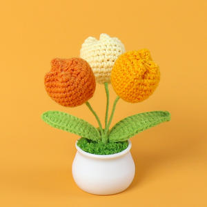 S10 fait à la main Crochet Pot de <span class=keywords><strong>fleur</strong></span> tournesol tulipe Rose tricot en pot <span class=keywords><strong>fleur</strong></span> nouveauté noël cadeau de pâques fabriqué à partir de tissu Durable - Product Image 4