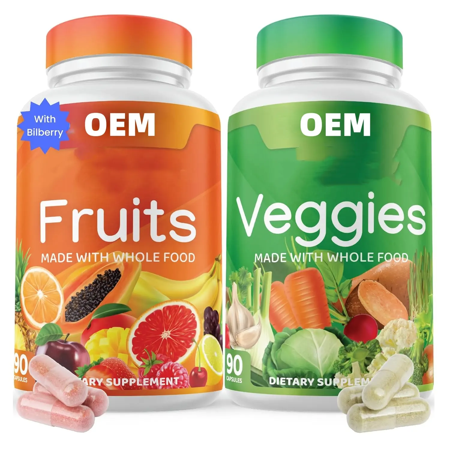 Capsules d'extrait de myrtille de marque privée OEM plus de 40 fruits et légumes différents antioxydants puissants soutient une alimentation équilibrée