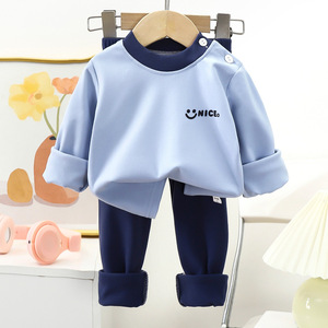 Pyjamas et ensembles de vêtements de détente en <span class=keywords><strong>polaire</strong></span> épaisse pour garçons et filles, automne et hiver, ensembles de couleur unie, confortables - Product Image 4