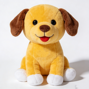 Peluche de chiot jaune personnalisée, chien en peluche doré aux oreilles tombantes brunes, adorable chien en peluche assis, chiot souriant en peluche - Product Image 1