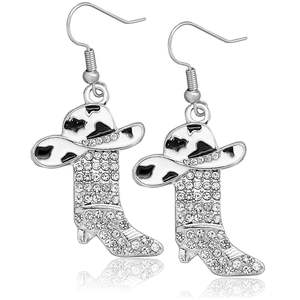 Pendientes de botas estilo occidental con colgantes de diamantes, accesorios de joyería elegantes y versátiles para mujer, para venta al por mayor - Product Image 1