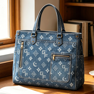 Fashion women's denim tote bag denim texture multi pocket <b>large</b> capacity suitable for outdoor travel handbag - Product Image 3