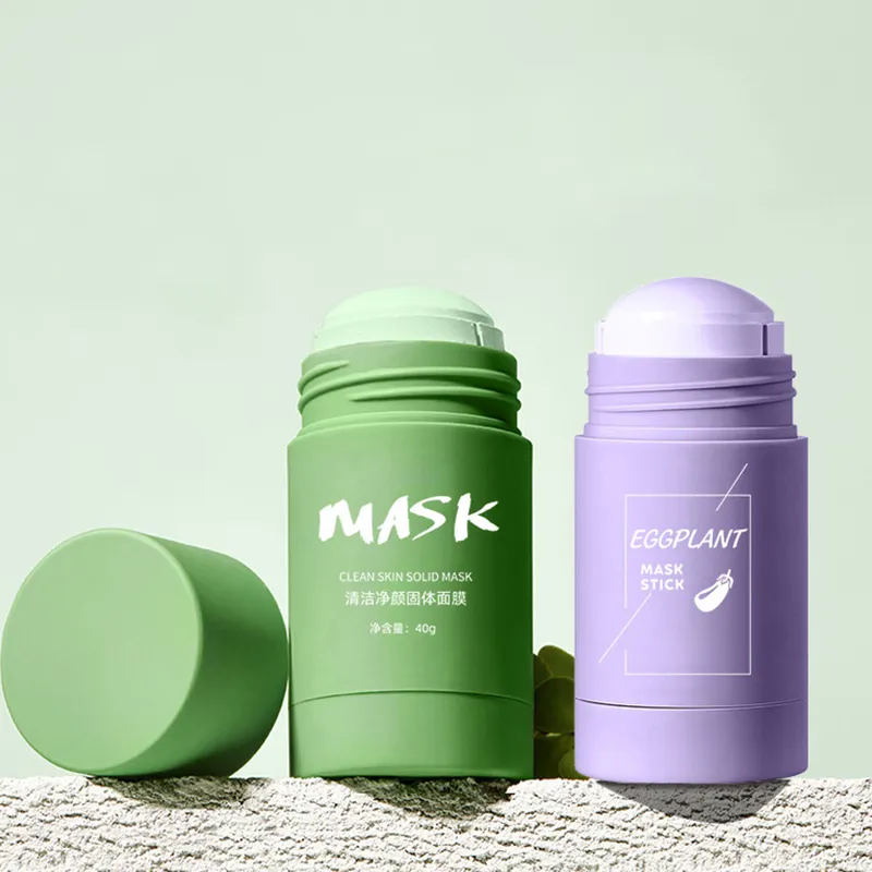 Green Mask Stick Private Label Facial Cleansing Purifying Eggplant Oil Control Anti-acne Mud Cream Mask Face Skin Care Green Tea Clay Mask Stick