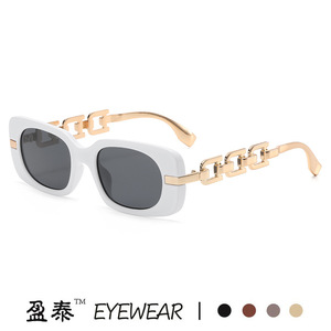 Yingtai Eyewear <b>Square</b> Chain <b>Sunglasses</b> Black Frame Gold Metal UV400 Women's Sun Glasses - Product Image 3