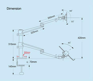 <span class=keywords><strong>Support</strong></span> de <span class=keywords><strong>moniteur</strong></span> de <span class=keywords><strong>bureau</strong></span> à réglage de hauteur en aluminium OL-10T <span class=keywords><strong>double</strong></span> 17-32 pouces + <span class=keywords><strong>support</strong></span> pour ordinateur portable 12-17 pouces bras de montage triple mouvement complet - Product Image 5