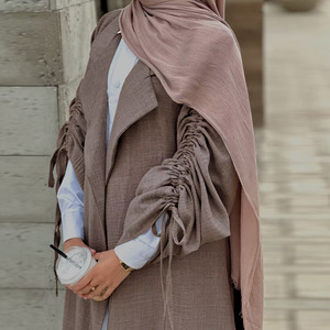 Sharut Neueste Türkei Abaya Design in Dubai Kleid Bescheidene Elegante Frauen Muslimisches Kleid Krepp Kordel zug Ärmel Abaya Kleid Mantel - Product Image 3