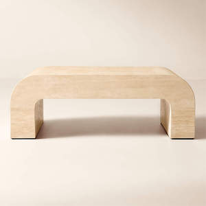 Nuovo Design Tavolino da Caffè in Travertino Arcuato, <span class=keywords><strong>Tavolo</strong></span> Centrale in Marmo <span class=keywords><strong>Beige</strong></span> Spesso e Arrotondato, Elegante Tavolino da Caffè in Travertino Romano - Product Image 1