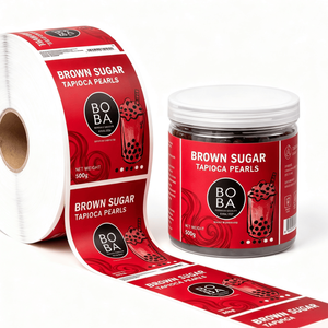 Wholesale Glossy Red Food‑Safe <b>Roll</b> Labels Vivid Print Bubble Tea Shop Boba Jar Adhesive <b>Stickers</b> For Beverage Ingredient Canist - Product Image 3